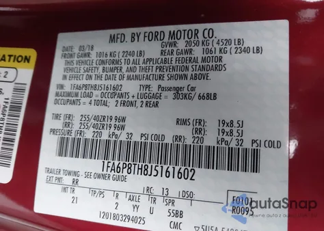 2018 Ford Mustang Ecoboost from USA, damaged, VIN 1FA6P8TH8J5161602